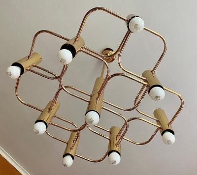 Lustre doré 9 Feux Gaetano Sciolari Italie 1960 2