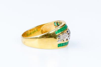 Bague diamants émeraudes en or jaune 18 carats 2