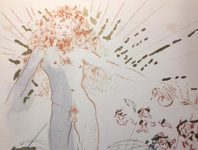 Salvador DALI - Le bien-aimé se nourrit parmi les lys, 1971 - Gravure originale (pointe sèche et aquatinte) sur papier Vélin, rehaussée à l’encre d’or 2