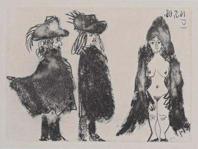 Pablo PICASSO - La Célestine - Cavalerie, son valet et jeune fille, 1971 - Original etching and aquatint on vélin paper 2