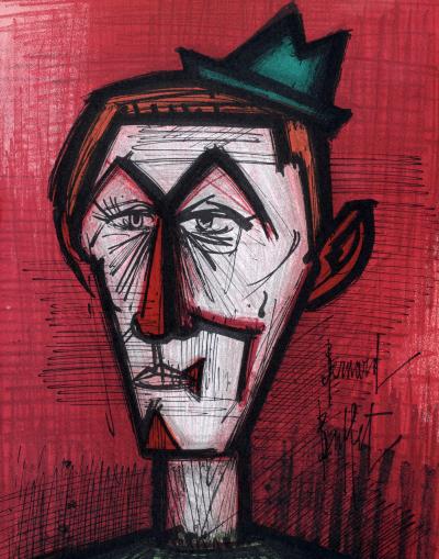 Bernard BUFFET - Le Clown sur fond rouge, 1967 - Lithographie 2