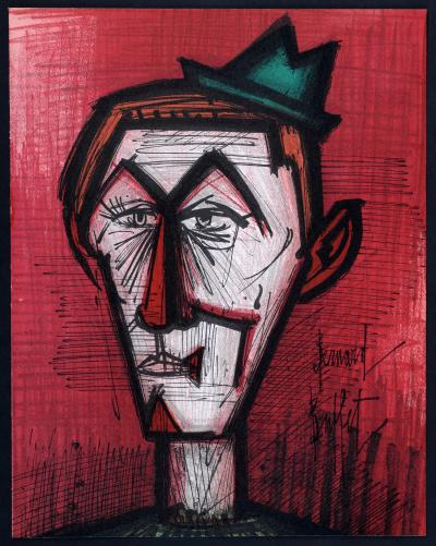 Bernard BUFFET - Le Clown sur fond rouge, 1967 - Lithographie 2