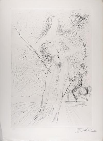 Salvador DALI - Vénus des Constellations avec picador, 1975 - Gravure originale en noir et blanc (pointe sèche) sur papier Arches - Signée à la main 2