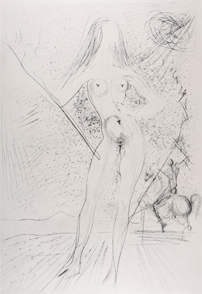 Salvador DALI - Vénus des Constellations avec picador, 1975 - Gravure originale en noir et blanc (pointe sèche) sur papier Arches - Signée à la main 2