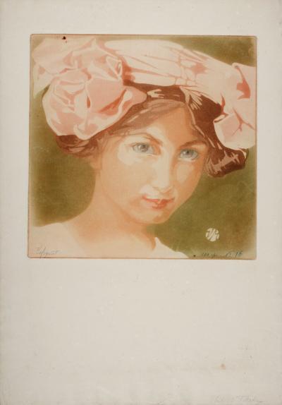 Victor MIGNOT - Tête de fillette, c. 1910 - Gravure originale & aquatinte sur papier vergé - Signée à la main 2