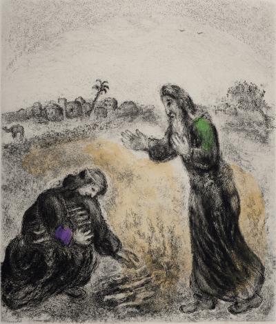 Marc CHAGALL- Elie et la Veuve de Sarepta, 1958 - Original etching hand signed and hand colored 2