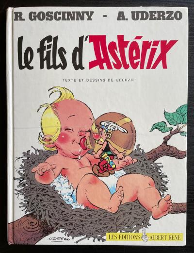 Albert UDERZO - Obélix - Dessin et dédicace en page de garde de l’album Le Fils d’Astérix 2