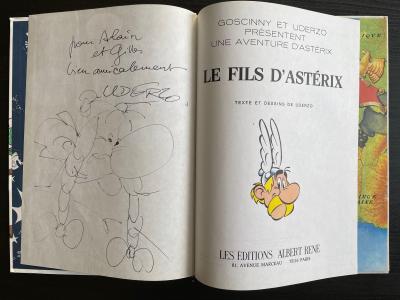 Albert UDERZO - Obélix - Dessin et dédicace en page de garde de l’album Le Fils d’Astérix 2
