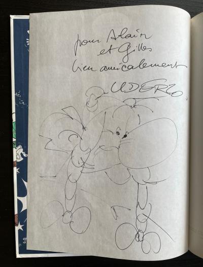 Albert UDERZO - Obélix - Dessin et dédicace en page de garde de l’album Le Fils d’Astérix 2