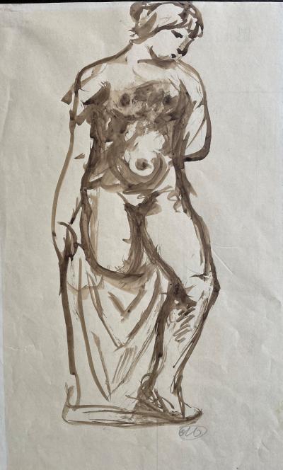 Aristide MAILLOL - Portrait de Madame Maillol (baigneuse) - Dessin original 2