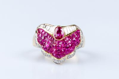 Bague rubis diamant en or jaune 2