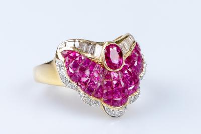 Bague rubis diamant en or jaune 2