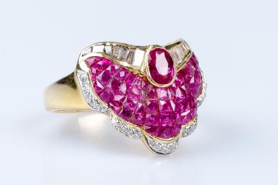 Bague rubis diamant en or jaune 2