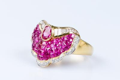 Bague rubis diamant en or jaune 2