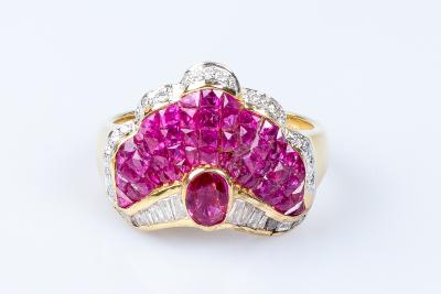Bague rubis diamant en or jaune 2