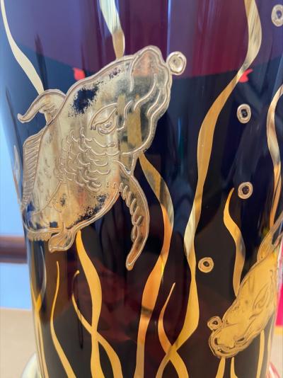 Vase Art Deco en verre - Décor de poissons dorés 2