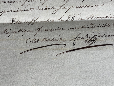 Jean-Marie COLLOT D’HERBOIS – Pièce signée cosignée par Joseph FOUCHE 2