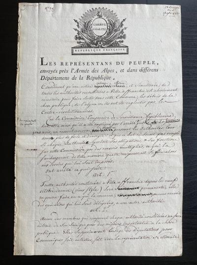 1794 Paris lettre sur mission importante Commission des Subsistances