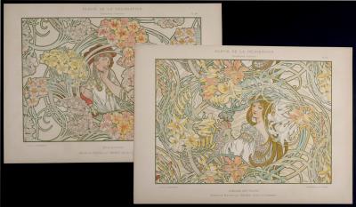 Alphonse MUCHA - Byzantinisch & Langage des Fleurs, c. 1900 - SELTENER Satz von 2 originalen Lithographien