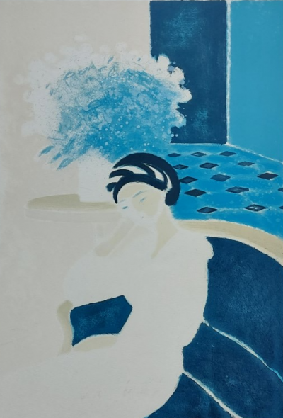 André Brasilier - La robe bleue (1977) - Lithographie originale signée au crayon 2