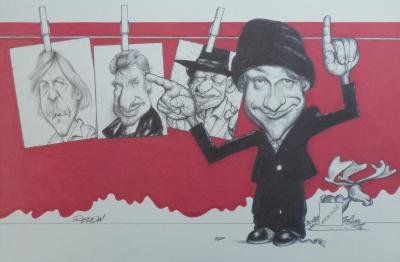 Jacky REDON - 16 Dessins caricaturaux signés dans la planche, 1990 2