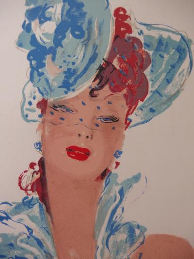 Jean-Gabriel DOMERGUE - Jeune femme au bibi bleu, Lithographie originale signée 2
