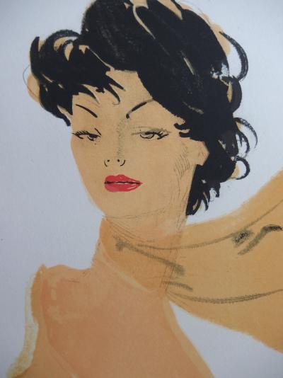 Jean-Gabriel DOMERGUE - Femme brune au foulard, Lithographie originale signée 2
