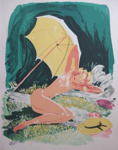 Jean-Gabriel DOMERGUE - Jeune femme sous le parasol, Lithographie originale signée 2