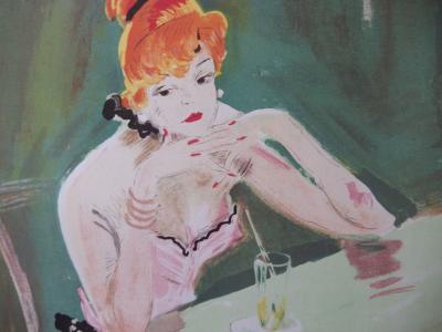 Jean-Gabriel DOMERGUE - La Parisienne et un cocktail, Lithographie originale, signée 2