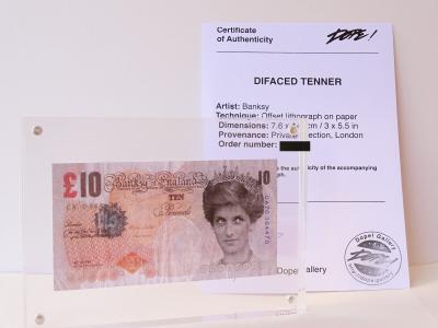 Impression D'art Banksy 'Di Faced Tenner' - Encadrée Float Mount - Style Graffiti Urbain - Neuf UK