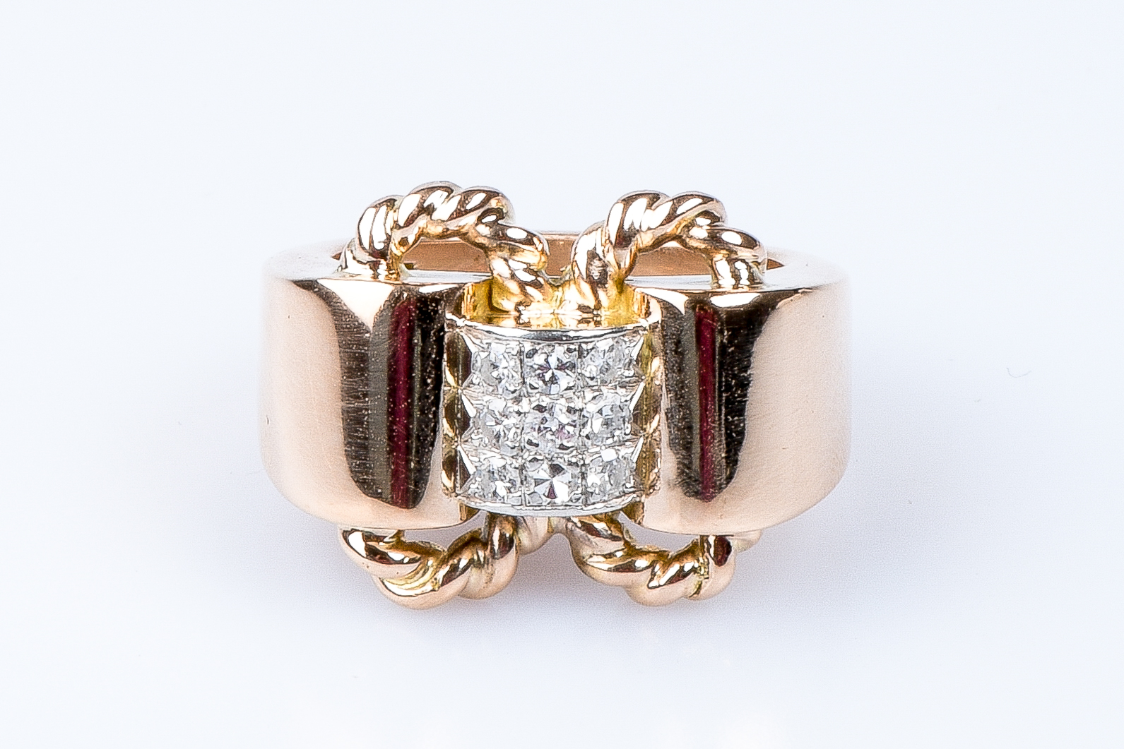 Bague Or 18 Carats Bicolore Avec Saphir Kanchara Et 26 Diamants - Neuve étiquetée Mondial Bijoux