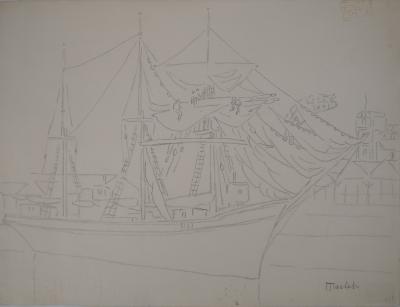 Elisée MACLET - Bateau : le trois mats - Dessin original, signé 2