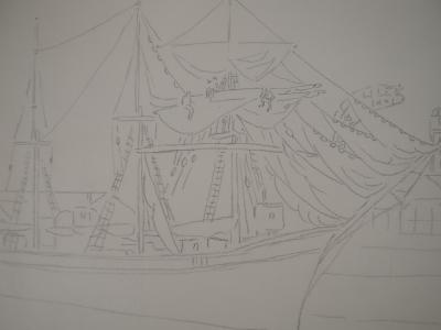 Elisée MACLET - Bateau : le trois mats - Dessin original, signé 2