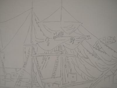 Elisée MACLET - Bateau : le trois mats - Dessin original, signé 2