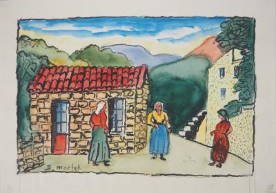 Elisée MACLET - Bretonnes à l’entrée du Village - Aquarelle, Signée 2