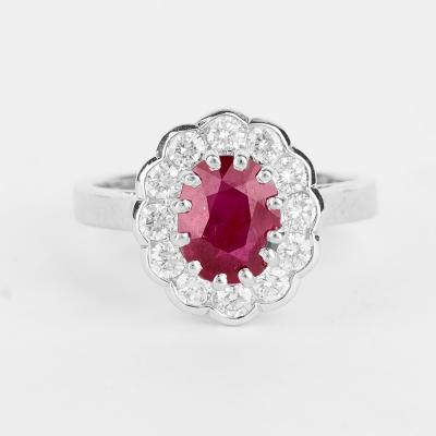 White Gold Vivid Red Ruby & Diamond Ring 2