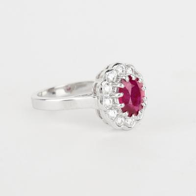 White Gold Vivid Red Ruby & Diamond Ring 2