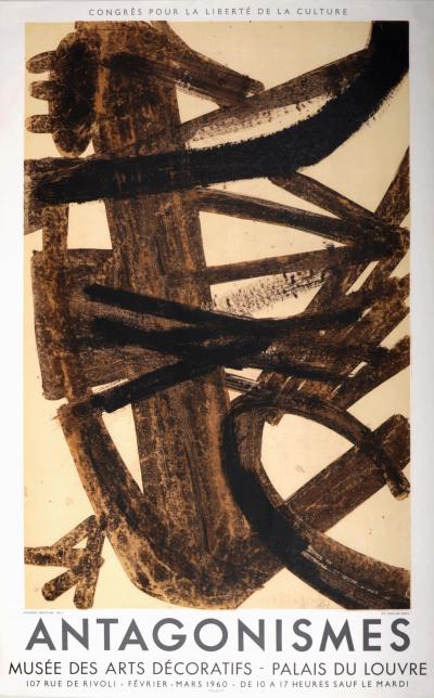 Pierre SOULAGES - Antagonismes, 1960 - Lithographic poster on paper, after 1947 Pierre Soulage’s painting - Plate-signed 2