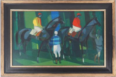 Camille Hilaire - Chevaux et Jockeys, le Pesage - Huile sur toile signée 2