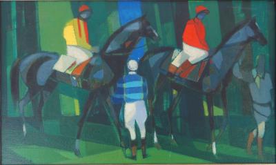 Camille Hilaire - Chevaux et Jockeys, le Pesage - Huile sur toile signée 2