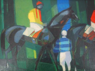 Camille Hilaire - Chevaux et Jockeys, le Pesage - Huile sur toile signée 2