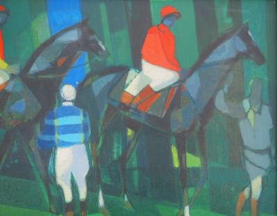 Camille Hilaire - Chevaux et Jockeys, le Pesage - Huile sur toile signée 2