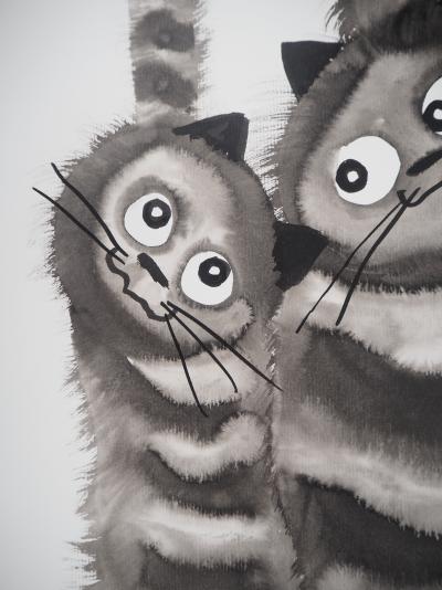Laszlo TIBAY - Tendres chatons -Dessin original, signé 2