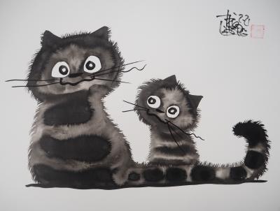 Laszlo TIBAY - Chatons malicieux - Dessin original, signé 2