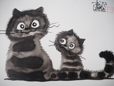 Laszlo TIBAY - Chatons malicieux - Dessin original, signé 2