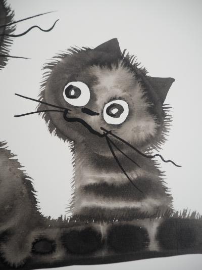 Laszlo TIBAY - Chatons malicieux - Dessin original, signé 2