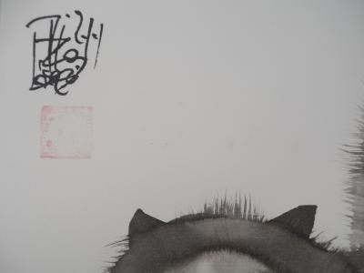 Laszlo TIBAY - La coccinelle sur le museau du chat - Dessin original, signé 2