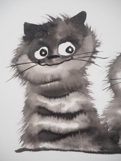Laszlo Tibay - Deux chatons copains - Dessin original, signé 2