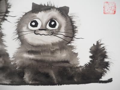 Laszlo Tibay - Deux chatons copains - Dessin original, signé 2