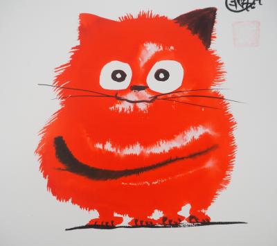 Laszlo TIBAY - Le petit chaton roux dodu - Dessin original, signé 2